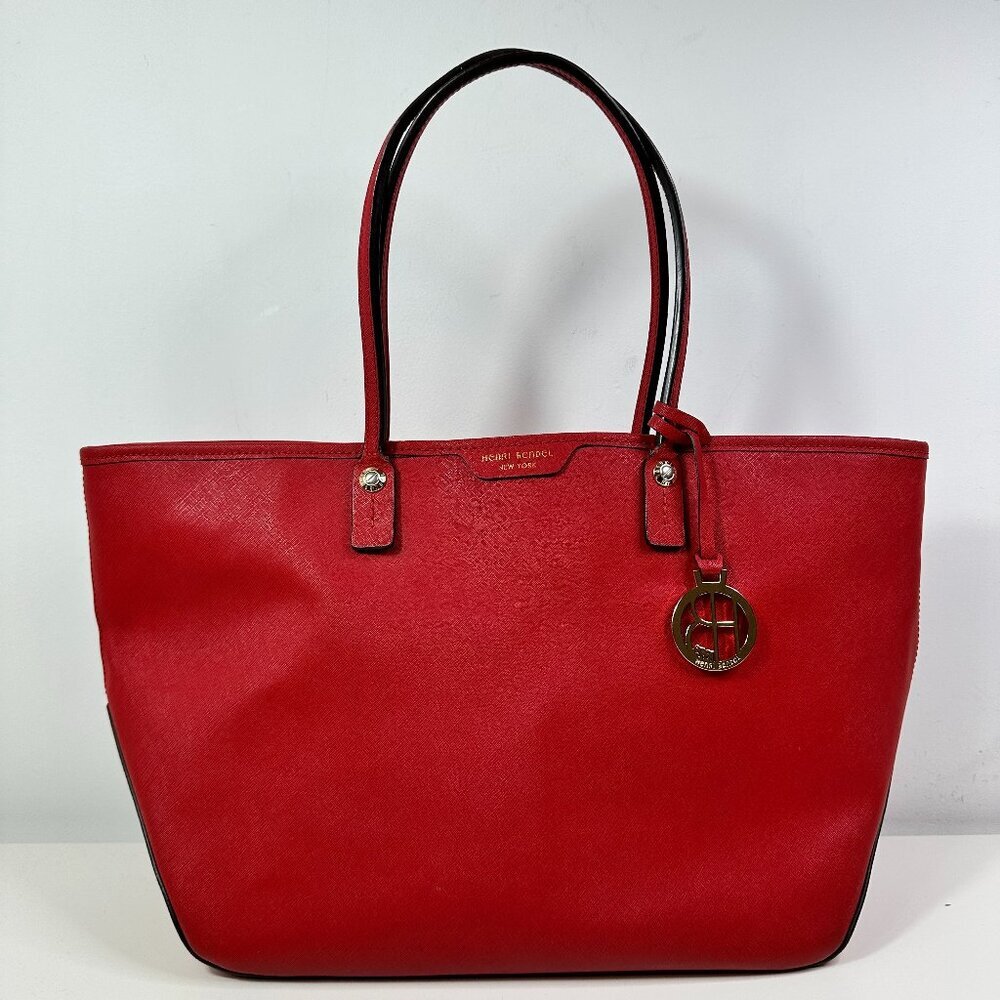 Henri Bendel New York Saffiano Leather Large Zip Tote Red Work Travel Bag